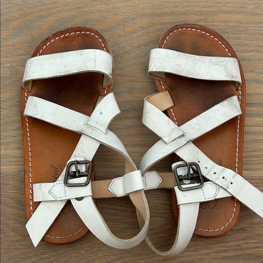 Bonpoint White and Brown Kids Sandals